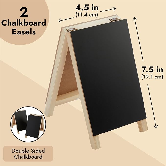 Juvale Mini Chalkboard Easel Signs - 2-Pack, Black, 4.5 x 7.5 in - Tabletop Chalkboard Sign Stand, Double-Sided Display for Wedding, Restaurant Menu & Catering Event Decor