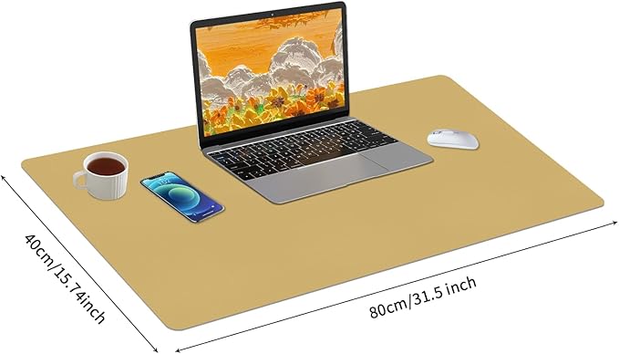 Bloss Light Yellow Desk Mat 31.5"x15.7", Desk Matt for Desktop, Waterproof Leather Large Mouse Pad, Computer Mat for Office/Home/Decor