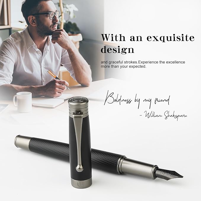 GC QUILL Fountain Pen Set - Fine & Medium Nibs, Includes 18 Ink Cartridges, Ink Refill Converter & Syringe Filler, Gift for Writing, Journaling & Calligraphy MU-13
