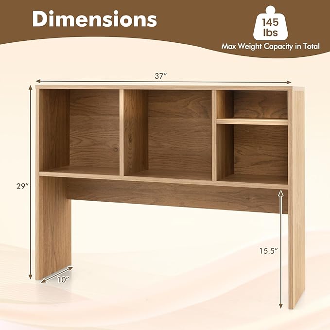 Tangkula Desktop Bookshelf, Countertop Storage Hutch with 4 Shelves for Computer Desk, Desktop 2-Tier Display Rack, Multipurpose Wood Desktop Hutch Storage Organizer for Dorm Office