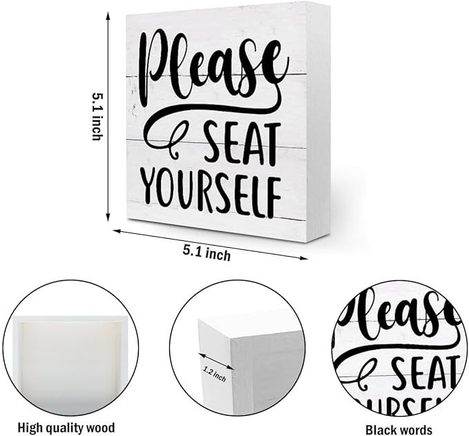 CQM 2 PCs Funny Bathroom Decor, Humorous Bathroom Decorative Sign, Rustic Farmhouse Style, White Wooden Box Sign, 5.1 x 5.1 inches, Wood Material