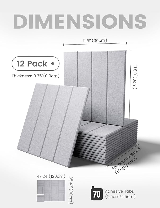 Large Felt Bulletin Board 48" x 36" Cork Board Alternative-12 Pack with 70 Safe Removable Adhesive Tabs, Cork Boards for Walls Pin Board for Home Office Classroom Felt Board-Soft Gray