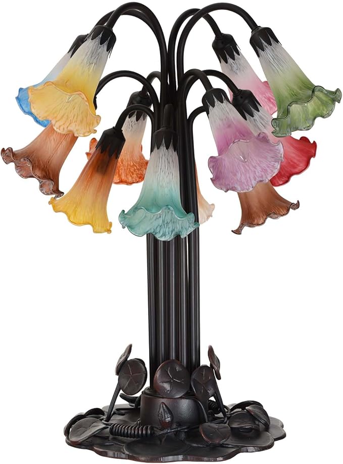 Bieye LS04S Lily Flower Blown Glass Lampshade (White Blue, Opening I.D. 0.87" x O.D. 1")