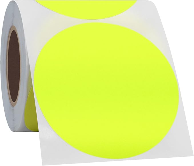 Hybsk Round Color Coding Circle Dots Labels Warehouse Inventory Organizer Stickers (3 inch, Fluorescent Yellow)