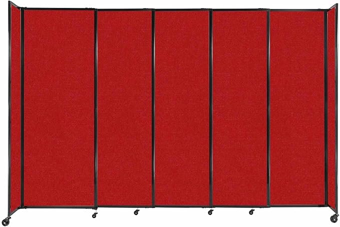 Versare Straightwall Sliding Portable Wall Partition | Freestanding Office Dividers | Locking Wheels | Temporary Room Separator | 11'3'' Wide x 7'6'' Tall Red Fabric Panels