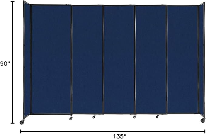 Versare Straightwall Sliding Portable Wall Partition | Freestanding Office Dividers | Locking Wheels | Temporary Room Separator | 11'3'' Wide x 7'6'' Tall Navy Blue Fabric Panels
