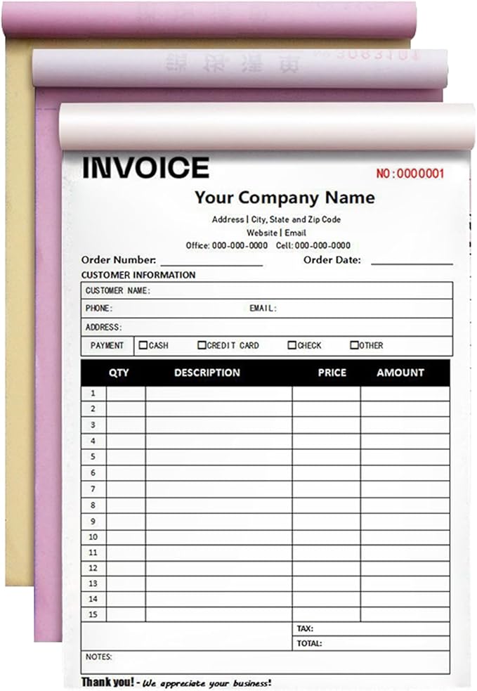 Custom Invoice Book in 3-Part /2-Part Receipt Book with Carbon Copies Personalized Carbonless Service Invoice Form Books Sales Order Book with Company Name Logo Address,E-Invoice Book