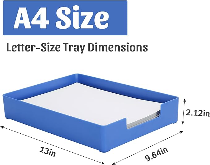 AZFUNN Letter-Size Tray Desk Letter Tray Paper Tray, Sturdy Heavy-Duty Plastic Printer Paper Tray, Single-Tier Stackable File Storage Organizer for Office Home (1, Blue)