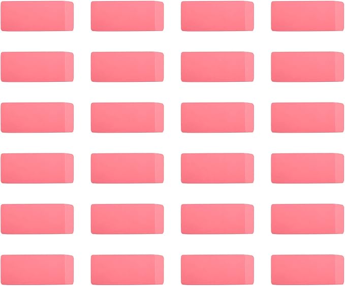 Amazon Basics Rectangular Eraser, 24 Count, Pink