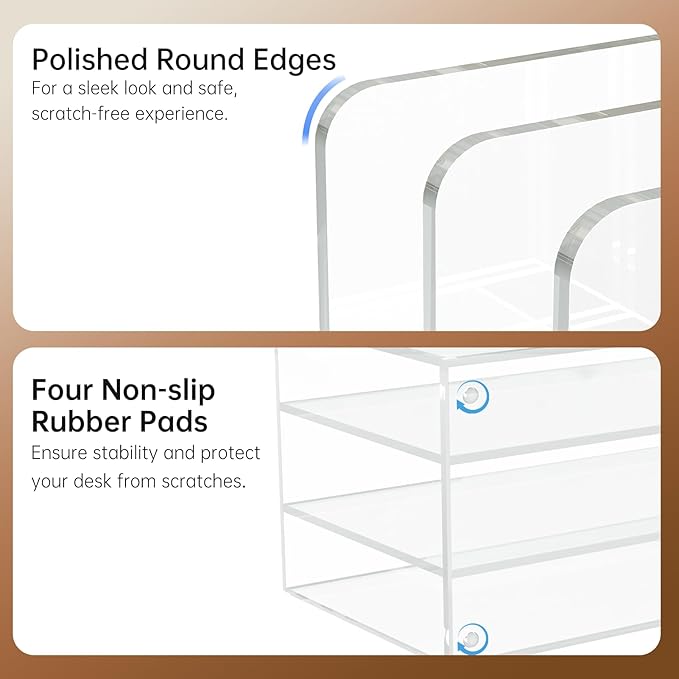 POCFOINY Acrylic Desk Organizer Book Organizer, Magazine File Holder, Vertical File Organizer Stand File Folder Holder, Mail Organizer Countertop Mail Sorter File Sorter, Clear Book Ends Book Holder