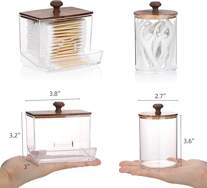 Tbestmax Qtips Holder Bathroom Container, 10oz Big Qtips Dispenser Cotton Ball Holder, Clear Plastic Apothecary Jar Organizer for Storage Cotton Swab, Round Pads, Floss Picks