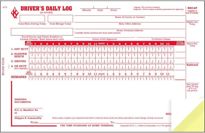 Driver Daily Log Book 25-pk. with Detailed Driver Vehicle Inspection Report & Simplified Recap - Book Format with 31 Sets, 2-Ply with Carbon, 8.5" x 5.5", J. J. Keller & Associates, Inc.