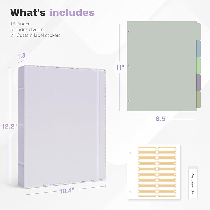 Ospelelf Vintage Hardcover 3 Ring 1 inch Leather Binder, Professional Binders Organizer Suitable for Letter Size Documents, Binder Dividers with Tabs, Purple