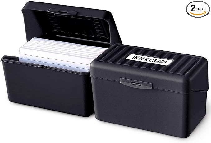 Olivo Index Card Holder Box 3x5 Flash Note Card Holder Storage File Box Organizer Case for 3"x5" Cards, Black 2 Pack