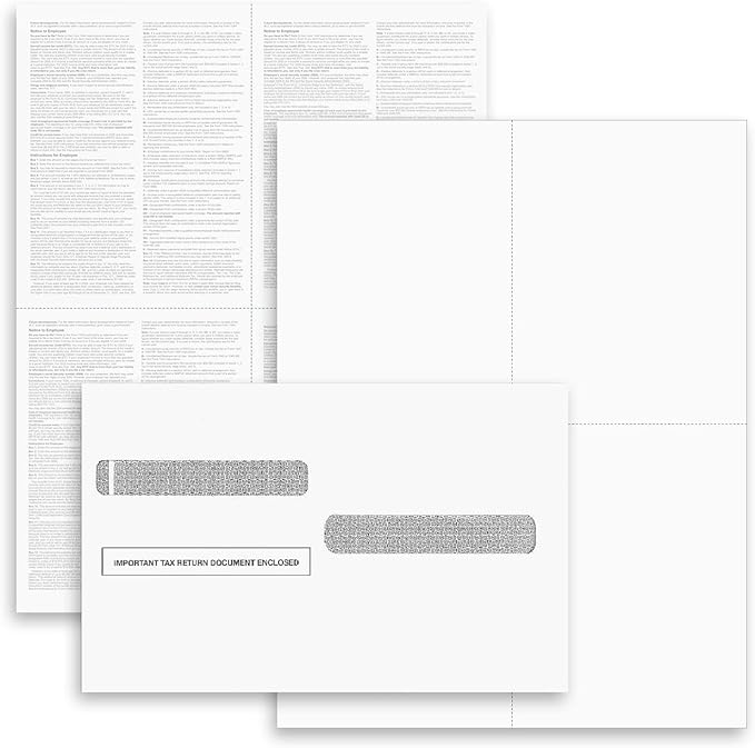 NextDayLabels - W-2 4-Up Employee Tax Forms, Instructions on Back" for 2025, for Laser/Inkjet Printer. Compatible with QuickBooks and Accounting Software ETC. (Pack of 100 Sheets & Envelopes)