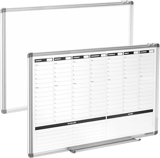 Large Weekly Dry Erase Board, Weekly Planner whiteboard with Hourly time Slots, Whiteboard Weekly Calendar for Schedule for Wall 36" X 24" Double-Sided for Office, Home and School