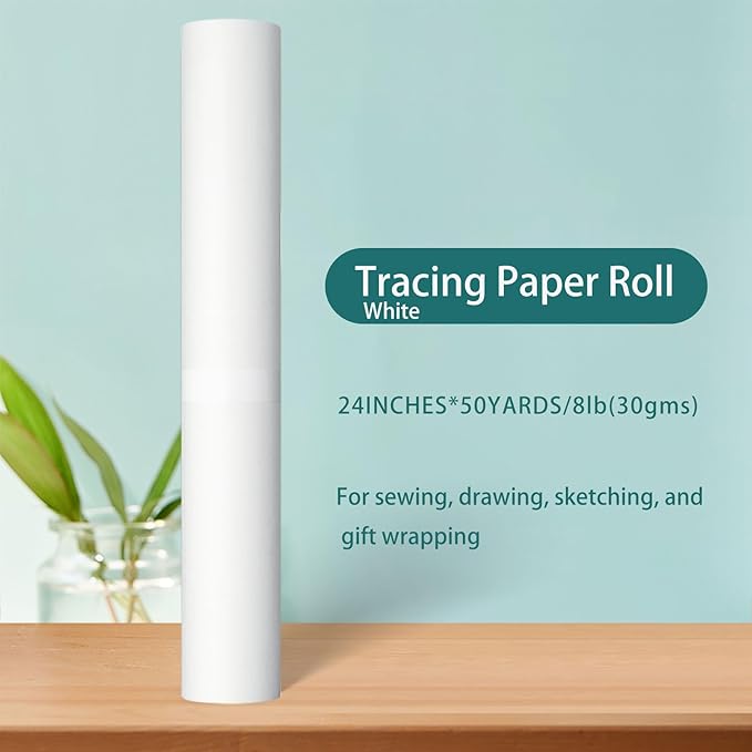 SEMLEART Tracing Paper Roll,24-inch x 50yard，White Translucent Vellum,Pattern Paper for Sewing, Drawing, Sketching, Gift Wrapping