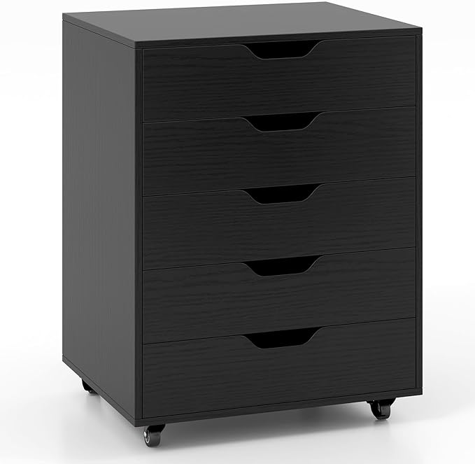 Giantex 5-Drawer Storage Cabinet, Mobile Lateral File Cabinet with Drawers, Wheels, Rolling Chest of Drawers, 19.5" x 16" x 25.5" for Office Under Desk Living Room, Study