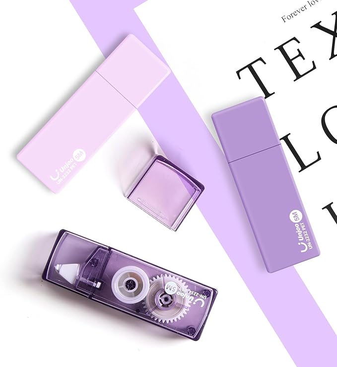 Unjoo White Correction Tape, Easy To Use Cute Applicator for Instant Corrections, For school, Office Workers (Gradient Purple, 5M/196" x 0.2",12pack)
