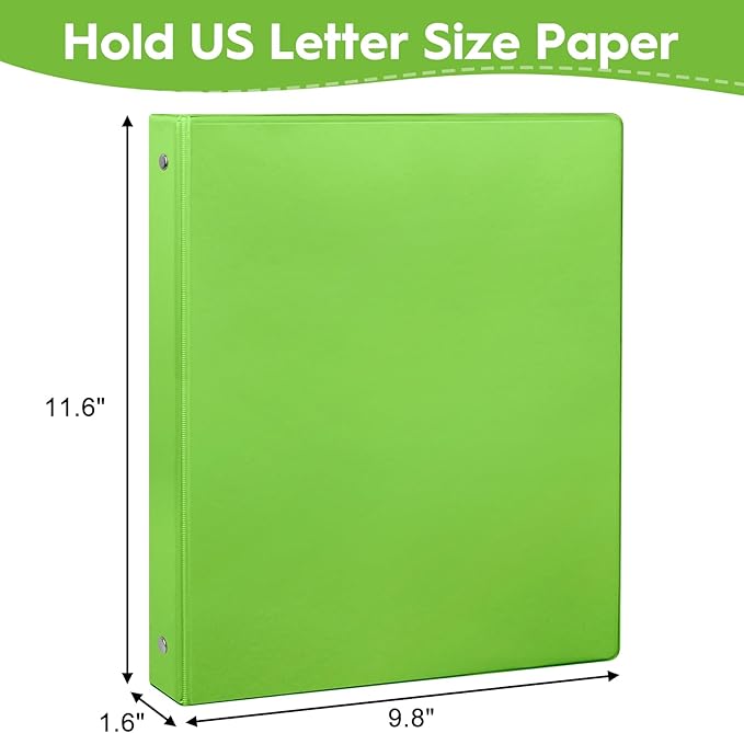 CIXILDTS 3 Ring Binders, Standard Round Ring Binder Fit Letter Size Paper, Presentation 1-Inch Binders, 6-Pack, Green