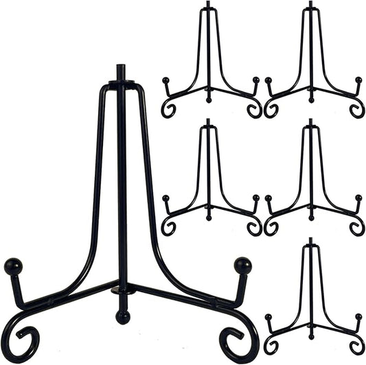 HENABLE 6PCS Premium Black Iron Plate Stands for Display 4 Inch, Decorative Solid Metal Plate Holders for Displaying, Mini Easel, Frame, Book, Card, Plaque, Bowl, Picture Stands for Display