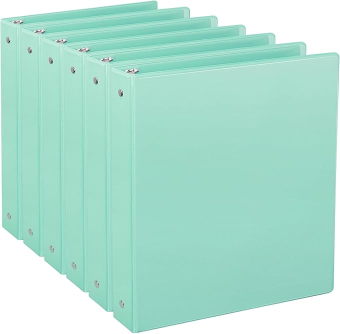 CIXILDTS 1-Inch Binder, Standard 3 Ring Binder Fit Letter Size Paper, Presentation View Binders, Light Blue, 6-Pack