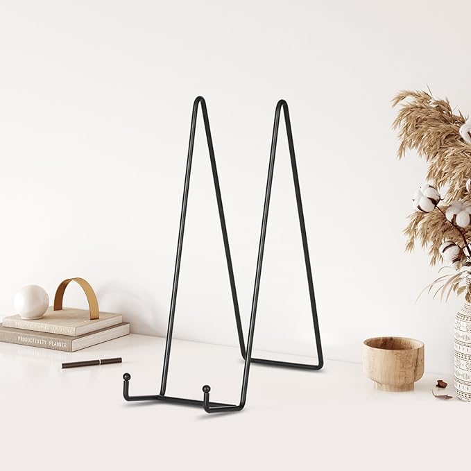 Plate Holder Large Display Stand - 2 Pack 12 Inch Oversized Plate Stands for Display Heavy Duty Artwork - Extra Big Metal Tabletop Easel for Decorative Platter | Picture Frame | Plaque | Book - Black