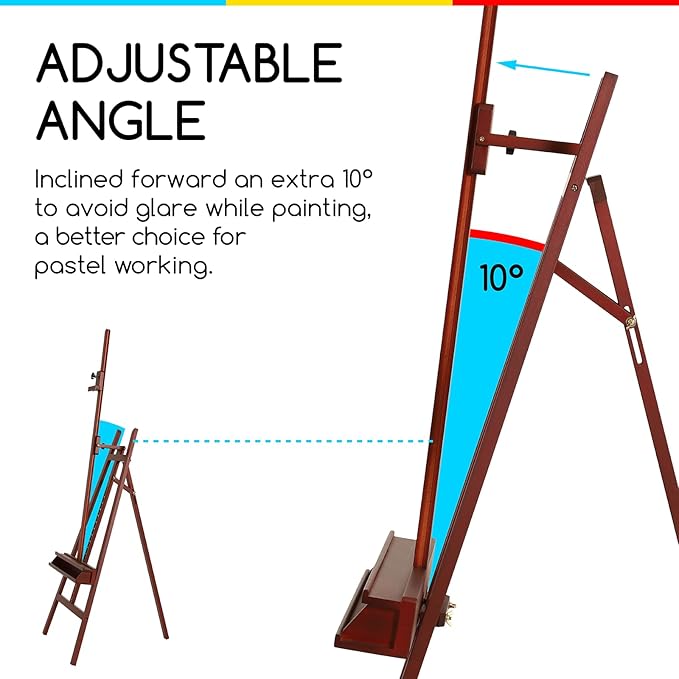 MEEDEN Walnut Large Painters Easel Adjustable Solid Beech Wood Artist Easel, Studio Easel for Adults with Brush Holder, Holds Canvas up to 48"
