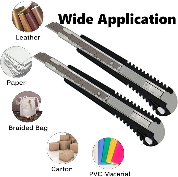 WEKOIL 9mm Snap Off Utility Knife 3 Pack High Hardness Retractable Box Cutters with 30 Pcs Snap Off Blades,Package Cutter 9mm Knife for Home Office Workstation,Black