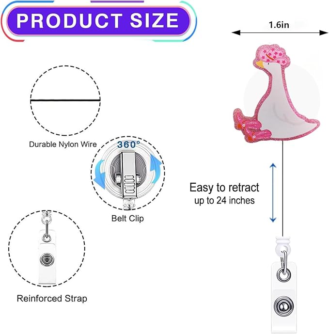 2pc Silly Goose Nurse Badge Reel, Funny Cute Work Badge Holder with Retractable Clip, Pediatric Badge Buddy,RN LPN CNA MA Medical Worker Teacher Doctor Nursing Student ID Name Badge Clip Accessories