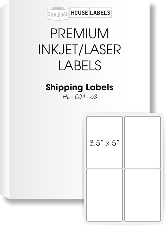 HOUSELABELS 4-up Shipping Labels (3-1/2" x 5") for Laser and Inkjet Printers, 700 Sheets