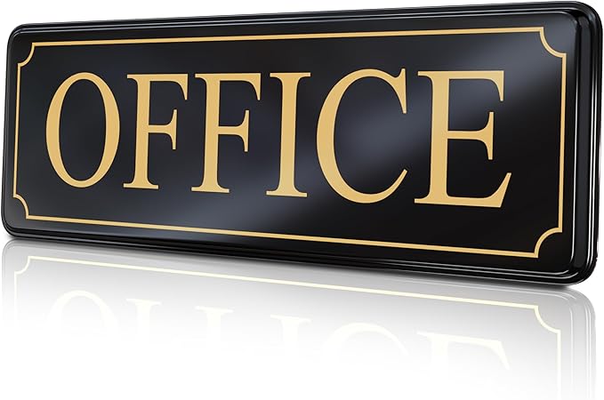 MolnijaPro - The Office Door Sign for Your Home and Business with Bigger Gold Letters - Bright Acrylic Self-Adhesive Sign 9×3 in with Double Sided 3M Tape - Quick and Easy Installation Without Any Tools