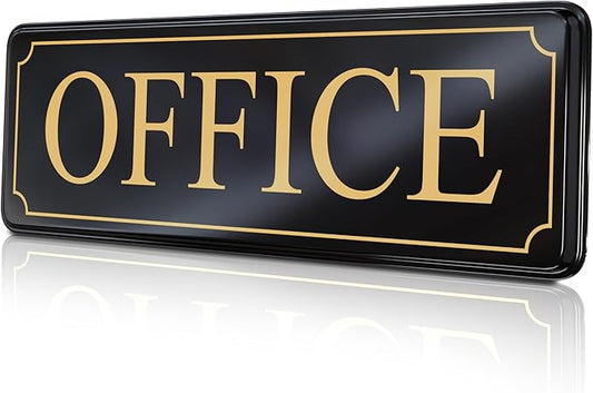 MolnijaPro - The Office Door Sign for Your Home and Business with Bigger Gold Letters - Bright Acrylic Self-Adhesive Sign 9×3 in with Double Sided 3M Tape - Quick and Easy Installation Without Any Tools