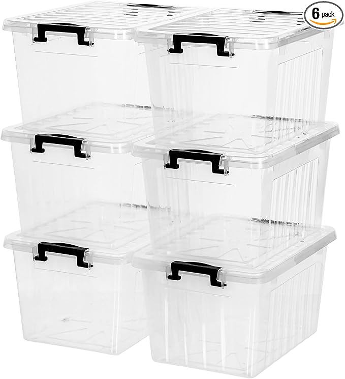 Citylife 22 QT Clear Plastic Storage Bins with Lids Stackable and Nestable Storage Boxes with Lids Large Plastic Storage Containers for Garage, Closet, Kitchen, 6 Packs