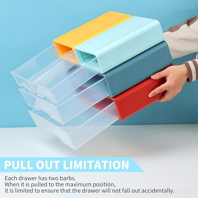OSteed Desktop Drawers for Paper, Stackable Office Storage Drawers for Desk, Craft Organizer and Storage Bins, 4 Mixed Storage Container with Plastic Drawers for Office Supplies Desk accessories