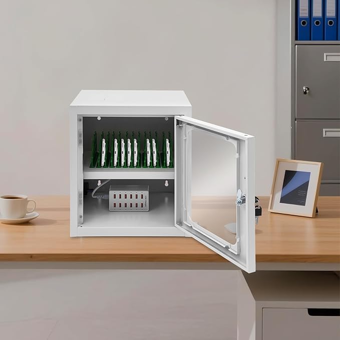 QUEWATSA Cell Phone Charging Station, 12-Device Rechargeable Mobile Phones Charging Cabinet, Locking and Charging Phone Storage Box, Mobile Charging Cart, Lockable Device Charging Locker