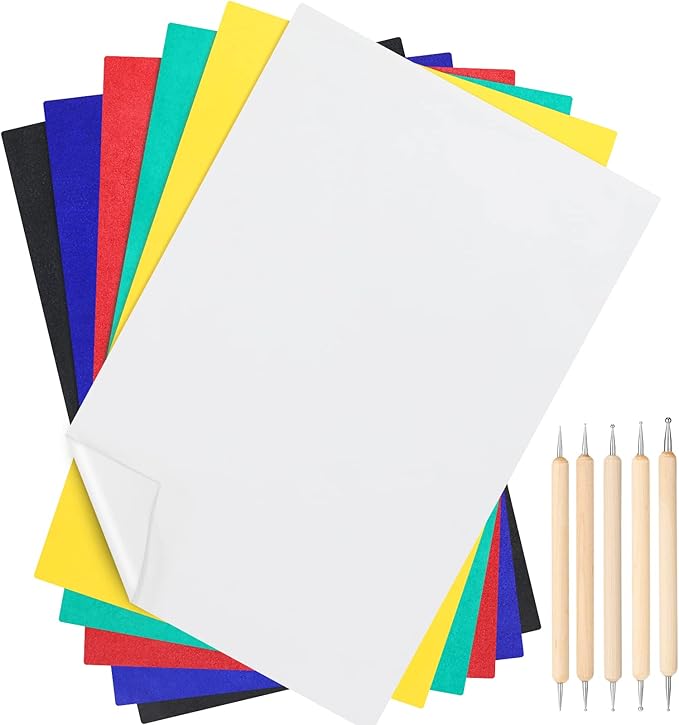 105 Pcs Carbon Transfer Paper 11.7 x 8.3 Inch Tracing Carbon Graphite Copy Paper with Embossing Stylus Tracing Stylus Dotting Tools for Cloth Wood (Black, Blue, White, Green, Red, Yellow)