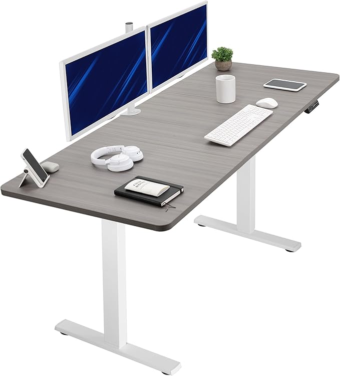 VIVO Electric 71 x 30 in Standing Desk, Memory Height Adjustment, 1B Series, Holds 220 lbs, Dark Gray Top White Frame, DESK-KIT-1W7G