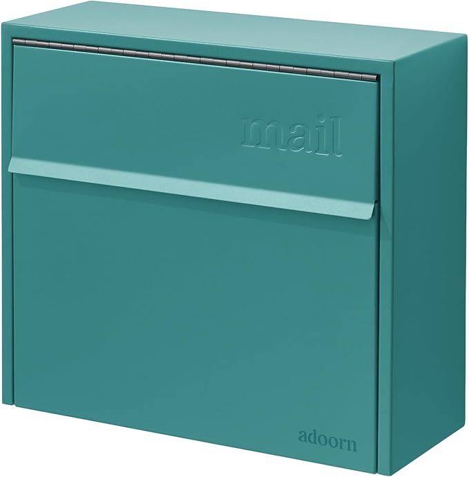 Wall Mount Mailbox - Small, Anti-Theft Locking Mailbox, Weatherproof Mailboxes for Outside The House, 13.5" H x 15" L x 5.5" D - Agean Sea