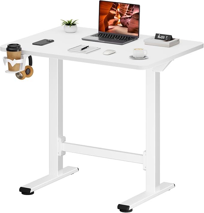 FitStand Small Small Pneumatic Adjustable Stand Up Desk, Rolling One-Piece Standing Desk 31.5 x 19.7 Inch, Home Office Desk Computer Workstation, White
