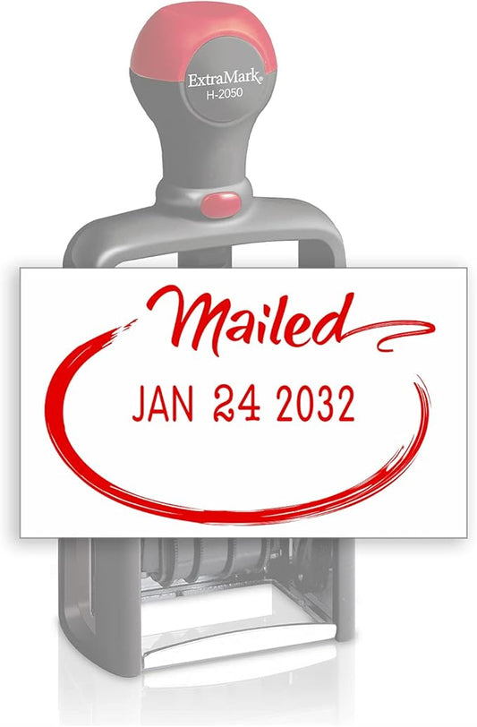 Heavy Duty Style Office Date Stamp with MAILED - Self Inking Dater - Style C - Red Ink Color