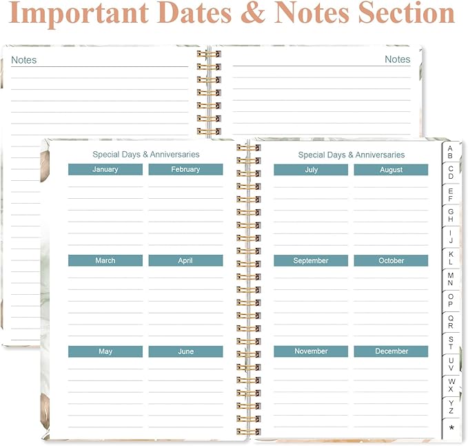 Address Book with Alphabetical Tabs - Small Address Book Spiral with Address Contacts, Special Date, Phone, Birthday & Internet Login Password for Home and Office, 4.3" x 6.2", Rose Leaf