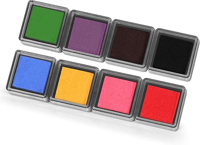CraftyManor Mini 8 Color Pigment Ink Pads for Stamps, Fingerprint InkPads, Stamp Pad for Scrapbook Paper & Wood & Clothing & Letter & Archival
