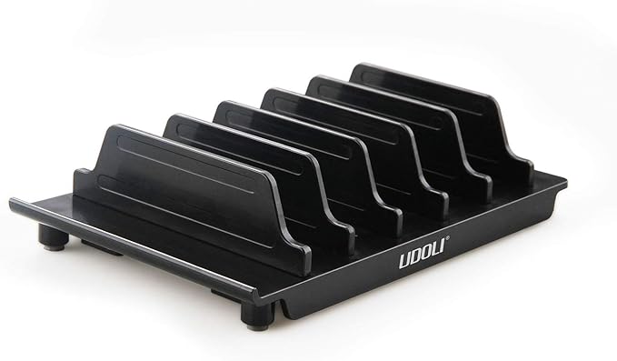 UDOLI Adjustable Universal Multi Device Organizer Dock Stand Holder, Tablet Cell Phone Desktop Stand for iPhone Samsung Galaxy Google Nexus Kindle (Black)- No Charging Port