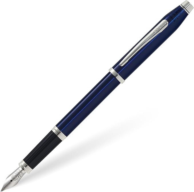 Cross Century II Translucent Blue Lacquer with Chrome Plated Appointments and Polished Stainless Steel Medium Nib Fountain Pen