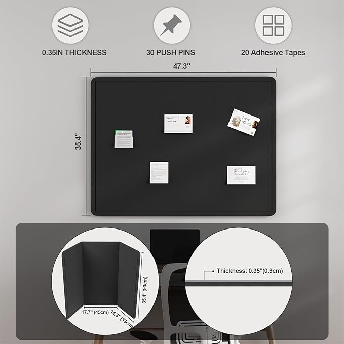 Large Felt Bulletin Board for Wall, 48"x36" Frameless Picture Board, Soft Felt Cork Board for Office, Home Planning & Office Wall Decor, Easy Install Pin Board