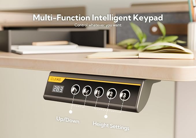 Claiks Standing Desk with Drawers, Adjustable Stand Up Electric Small Standing Desk Adjustable Height with Storage Shelf and Splice Board, 40 Inch, Natural