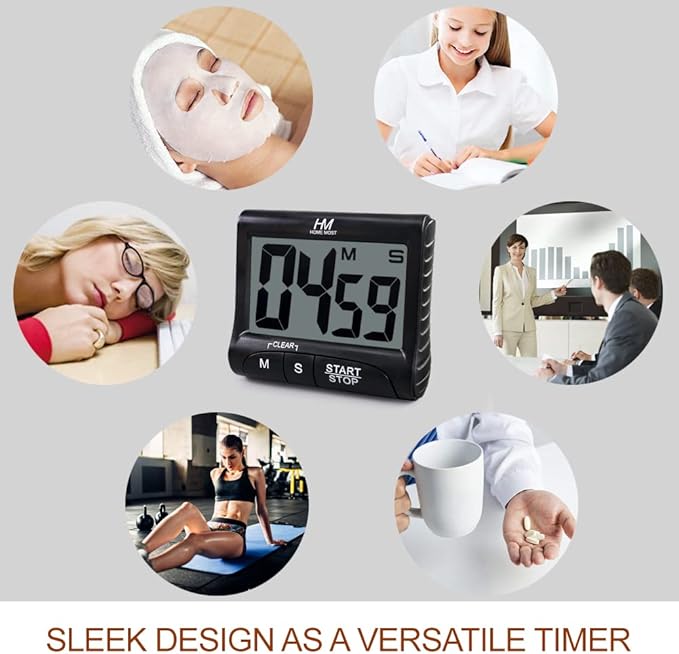 HOME MOST 3" Large Display Kitchen Timer - Digital Timer Magnetic Back Loud Alarm On A Rope- Black Cooking Timers For Kitchen Teachers Students Games Kids Meetings -Sports Timers For Workouts Exercise