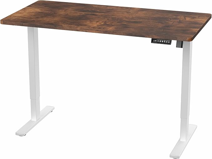 VIVO Electric 55 x 28 in Standing Desk, Memory Height Adjustment, 1B Series, Holds 220 lbs, One-Piece Rustic Vintage Brown Top, White Frame, DESK-KIT-1W55N