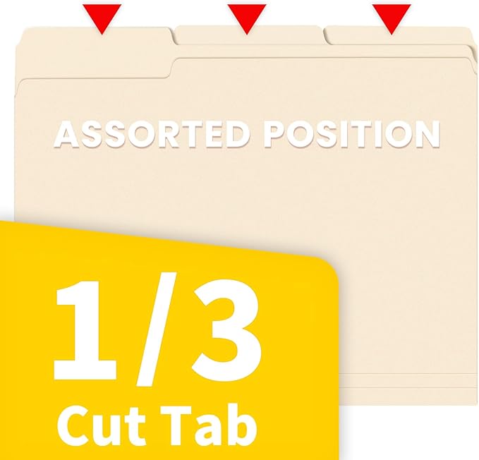 SUNEE File Folders, 120 Pack Manilla Folders 8.5 x 11, 1/3 Cut Tab for Easy Labeling and Organization, Durable Standard Paper for Home, Office, School Filing
